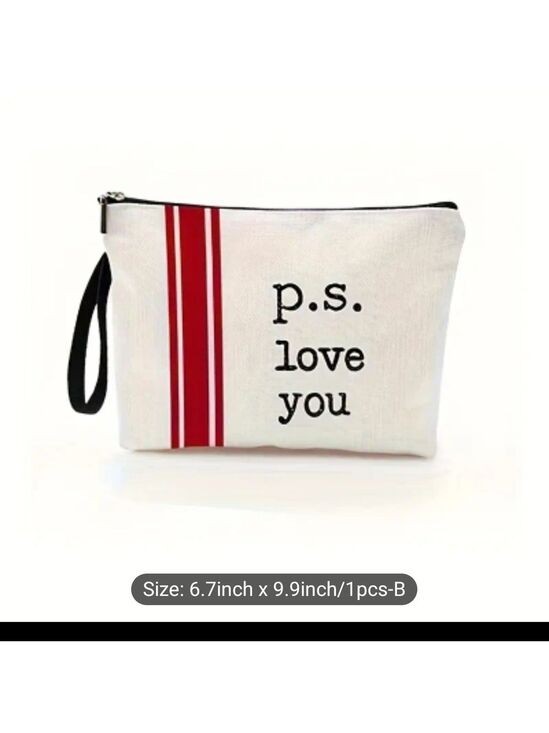 Handbags - White Pouch with Red Stripes